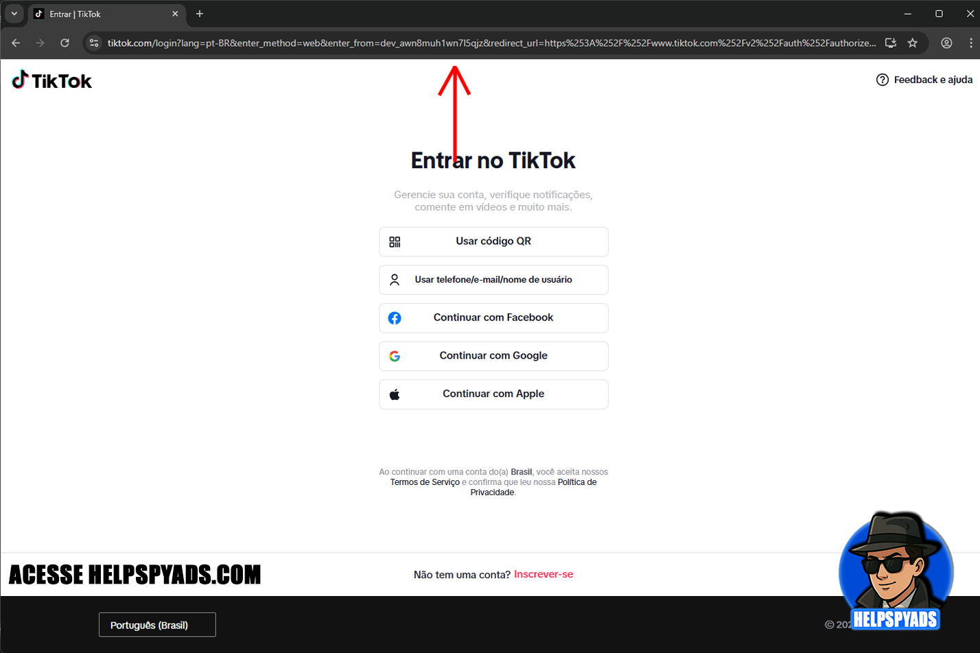 URL do TikTok no navegador